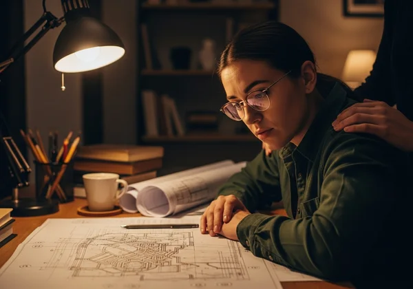 A thoughtful person deeply focused on details, showing empathy.