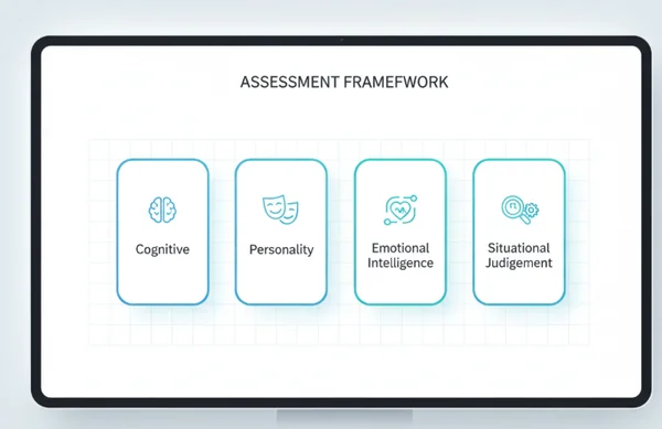 Categories of psychometric tests displayed in modern UI