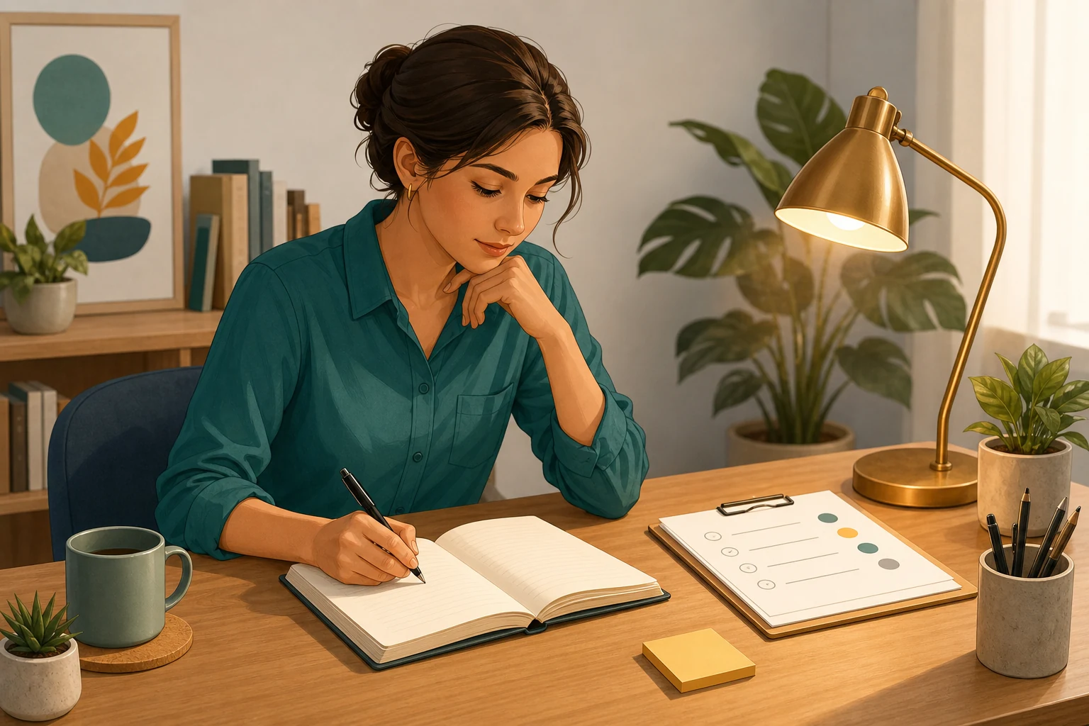 Melancholic choleric desk scene